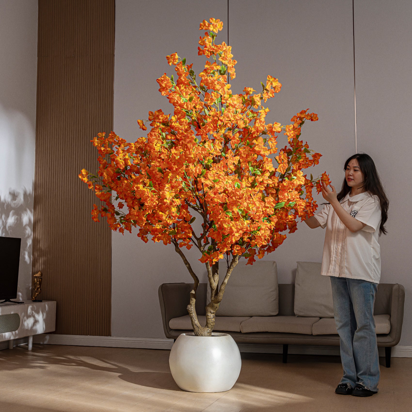 Artificial Bougainvillea Tree 7FT Faux Flowering Tree White Pot