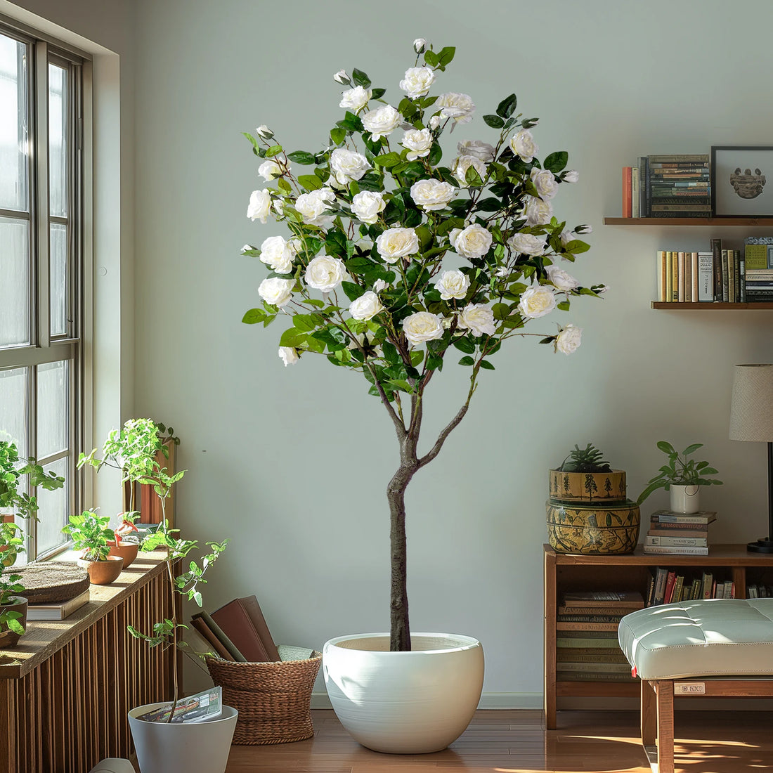 Artificial Rose Tree White Pink Indoor Outdoor Decor 5.5FT
