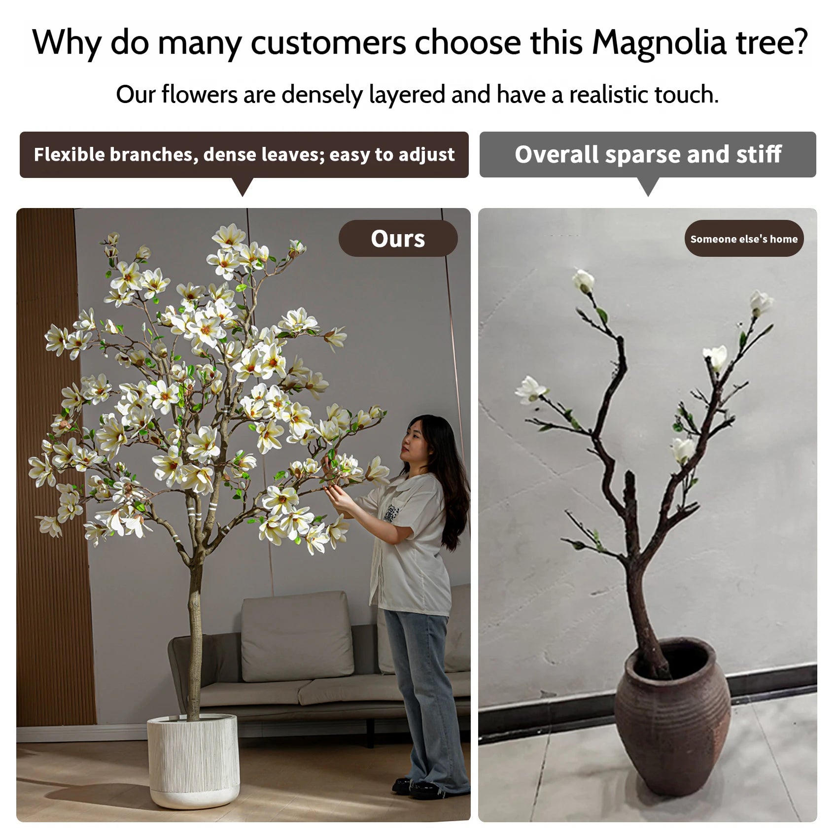 Artificial Magnolia Tree Shaped Plastic Plant 6FT 8FT