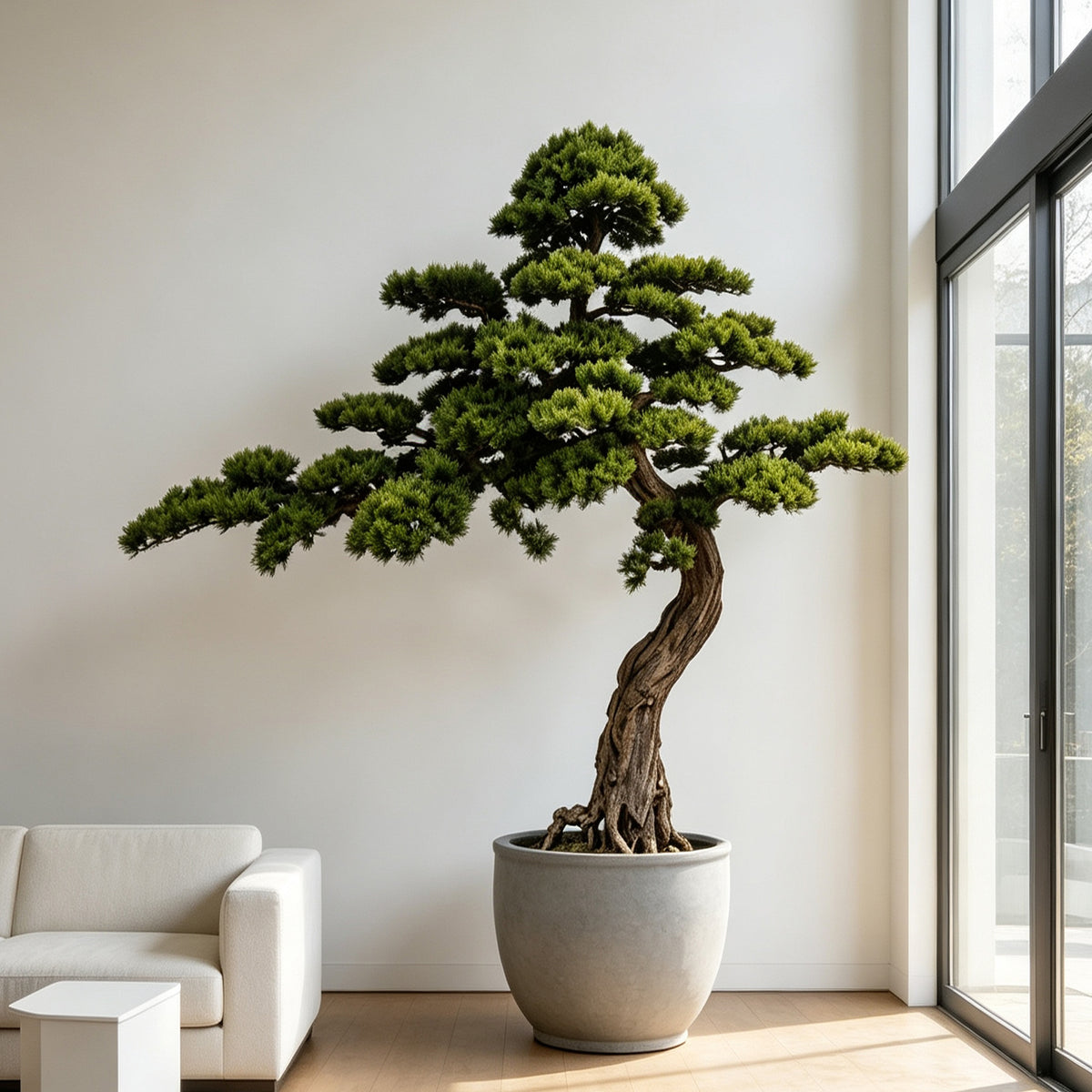 Black Pine Short Needle Faux Bonsai Tree for Interiors