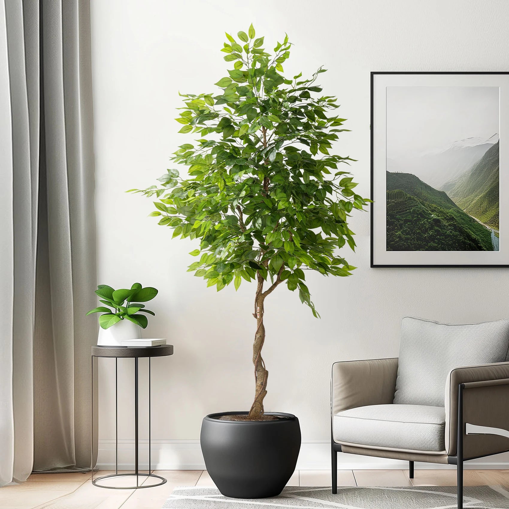 Artificial Bonsai Ficus Tree Realistic Plastic Leaves Indoor