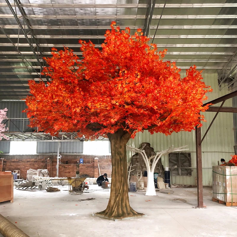 Artificial Autumn Canopy Tree Red Maple Leaves Indoor Use