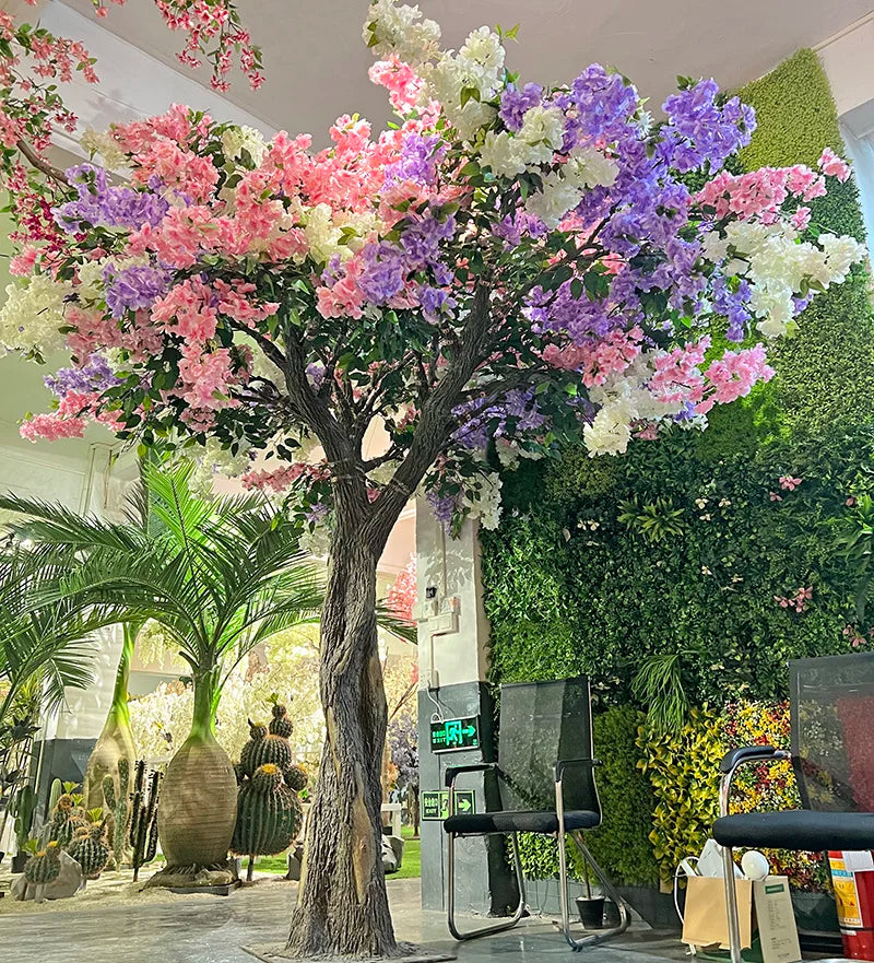 8 FT White Cherry Blossom Tree Lighted Fiberglass Trunk