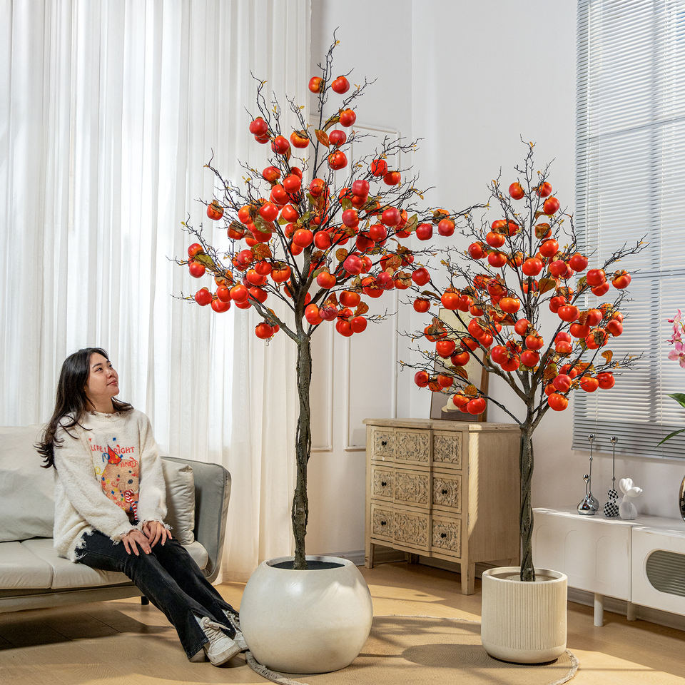Artificial Persimmon Fruit Tree with Realistic Red Fruit