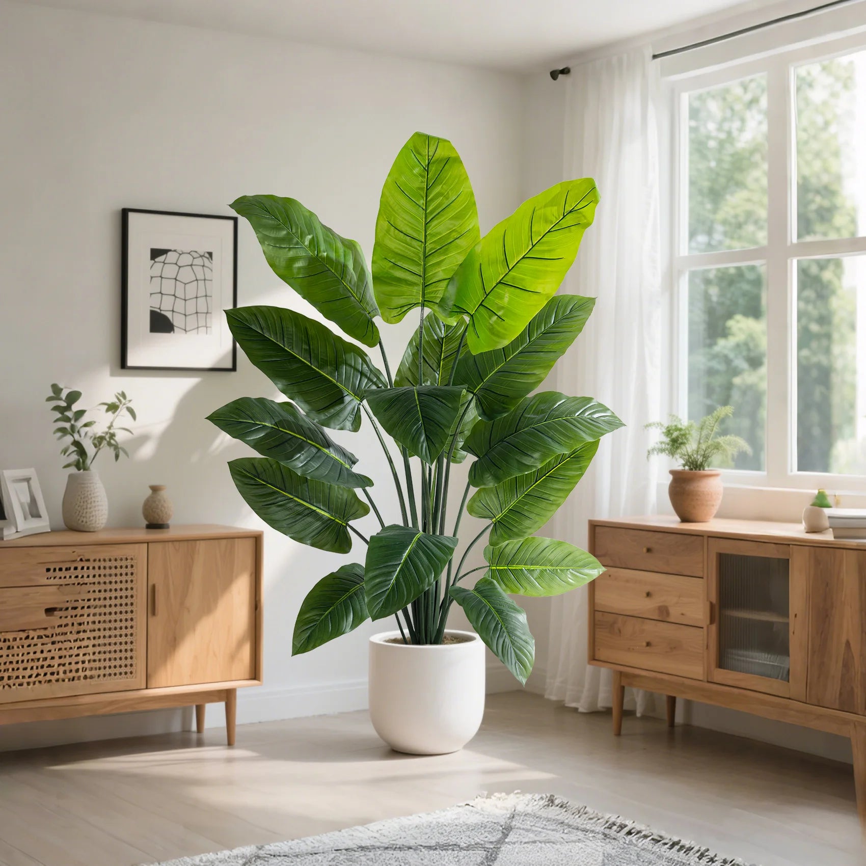 Natural Monstera Artificial Rainbow Taro Leaves Real Touch 6FT