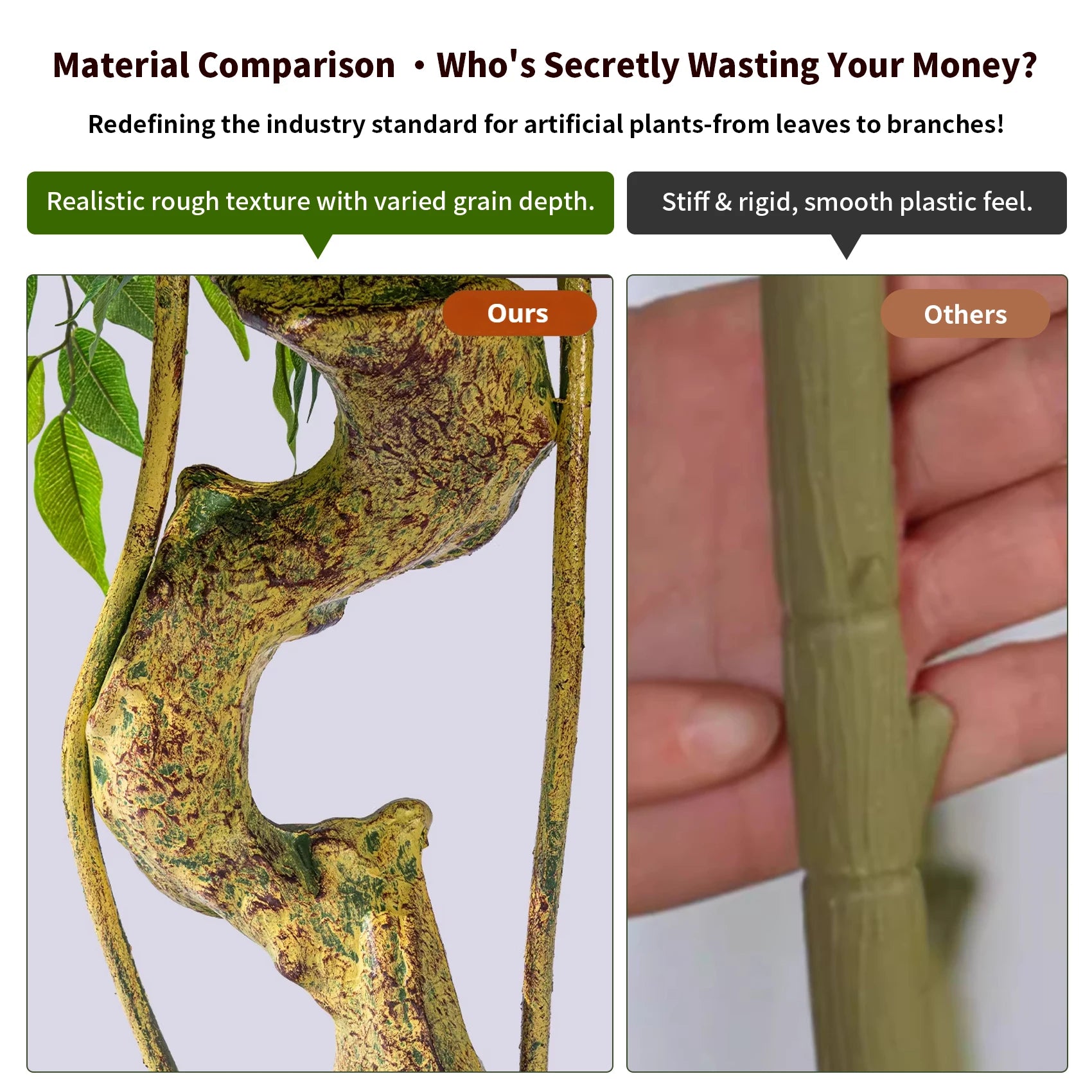 Artificial Ficus Benjamina Tree Real Touch Green 7FT