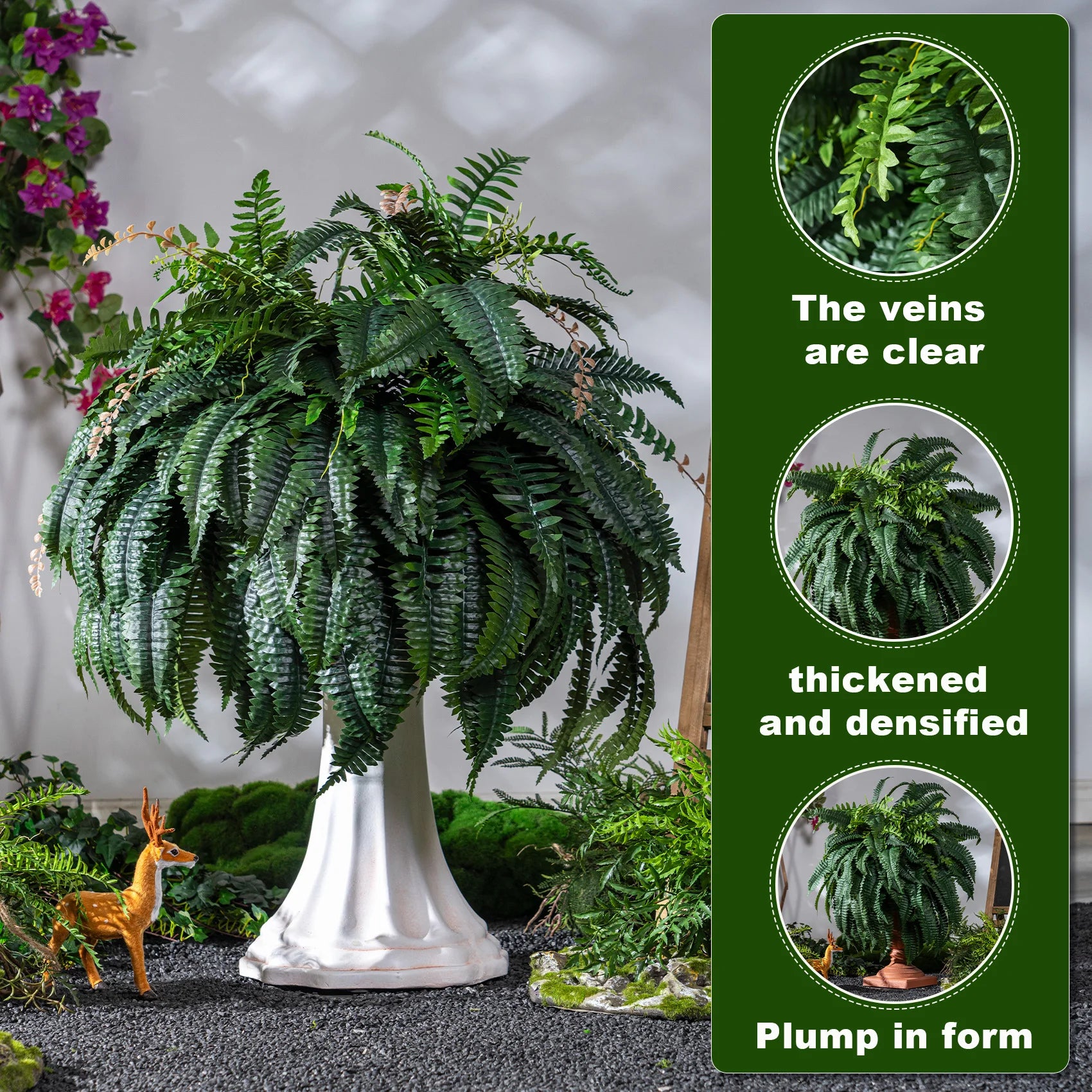 Artificial Boston Fern PE Shrubs for Outdoor Balcony Decor