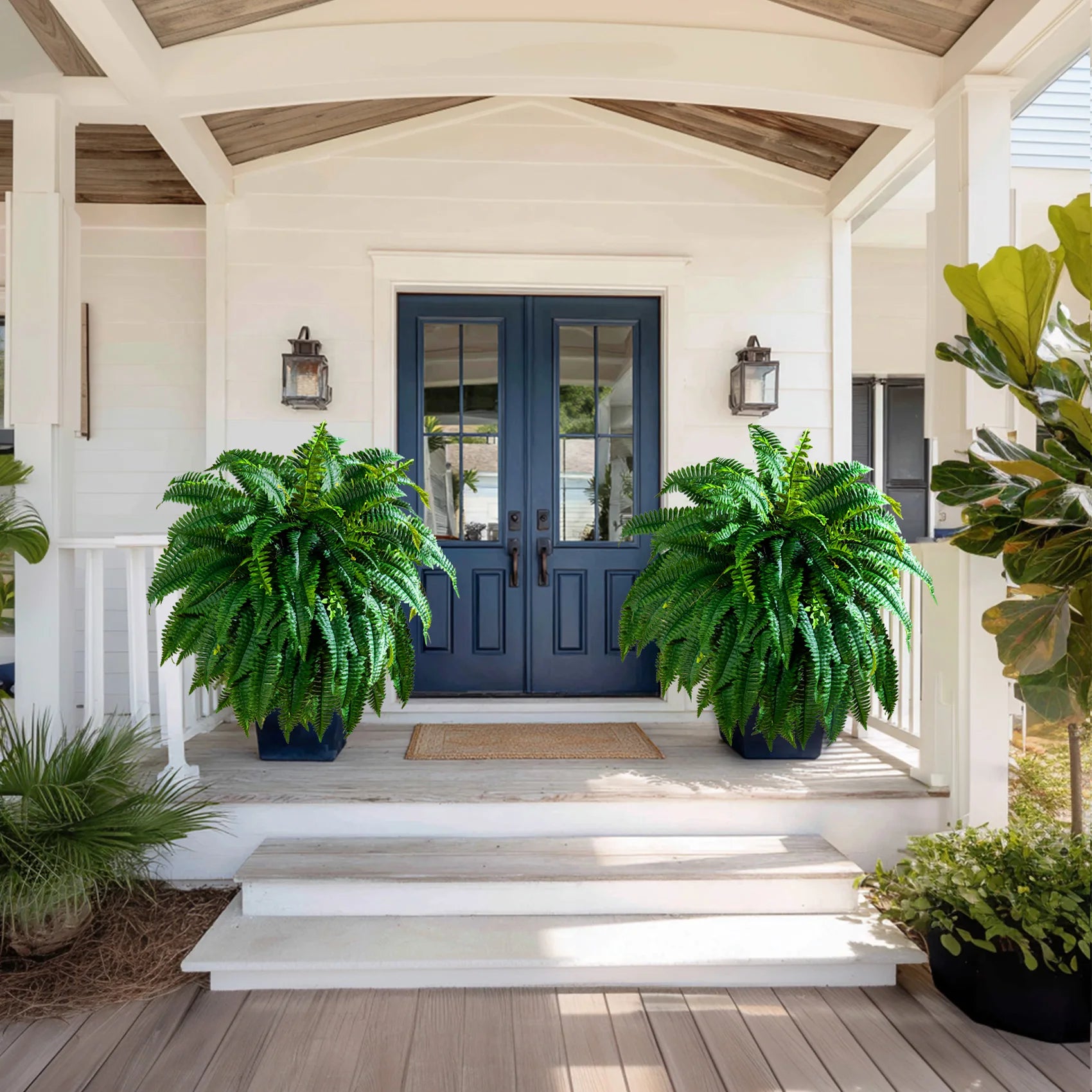 Artificial Boston Fern PE Shrubs for Outdoor Balcony Decor