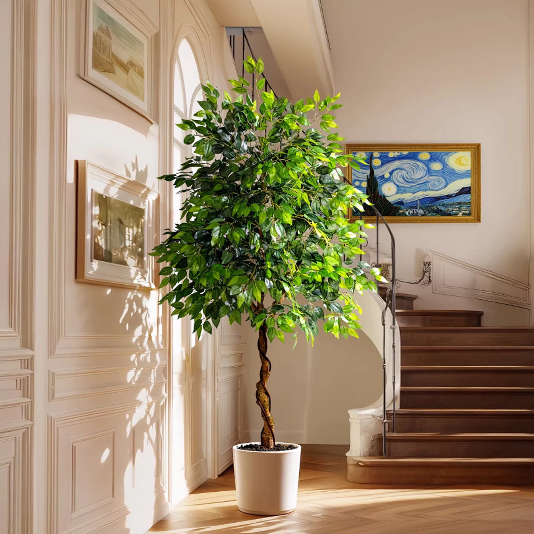 Artificial Ficus Benjamina Tree Real Touch Green 7FT