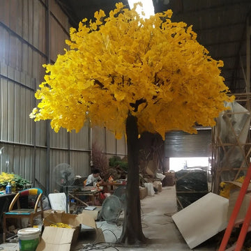 Artificial Ginkgo Tree Handcrafted Silk Leaves Exhibition Display
