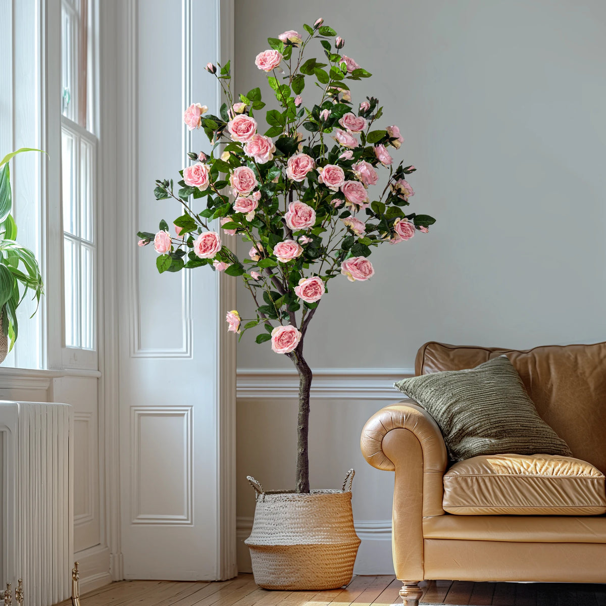 Künstlicher Rosenbaum 168 cm Weiß Rosa Deko Pflanze – Faux Natural