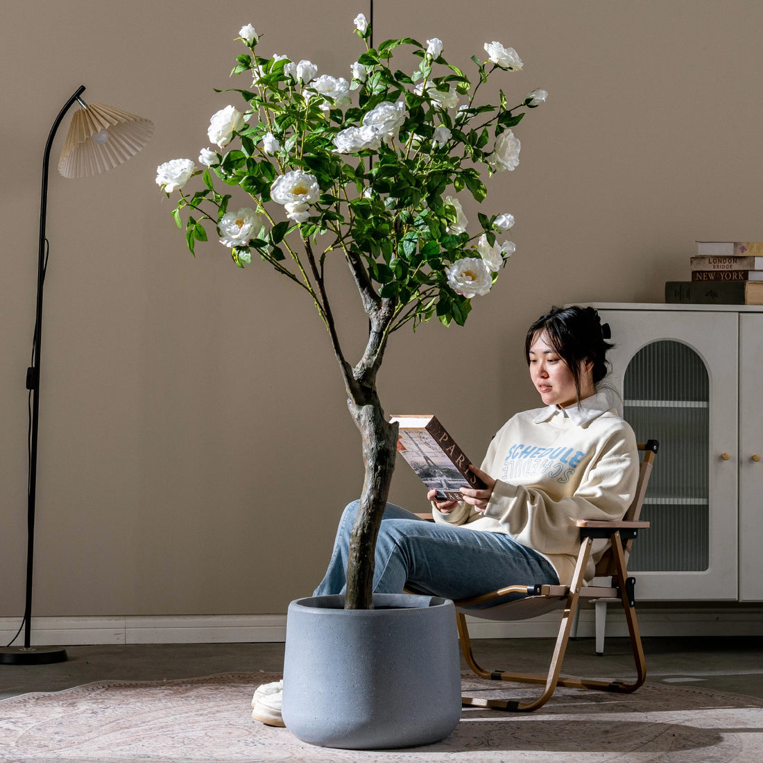 Artificial Rose Tree 5 FT Pink Rose Floor Decor