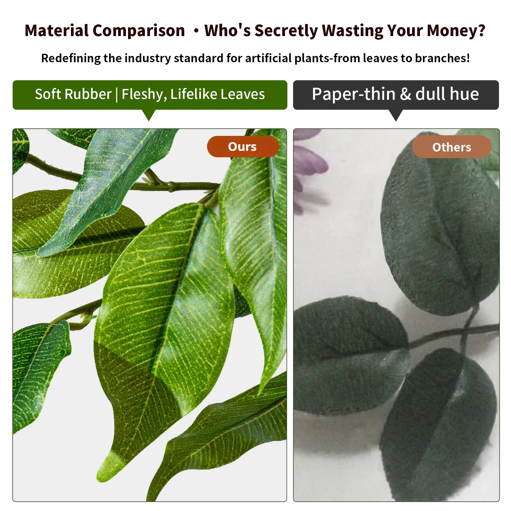 Artificial Ficus Benjamina Tree Real Touch Green 7FT