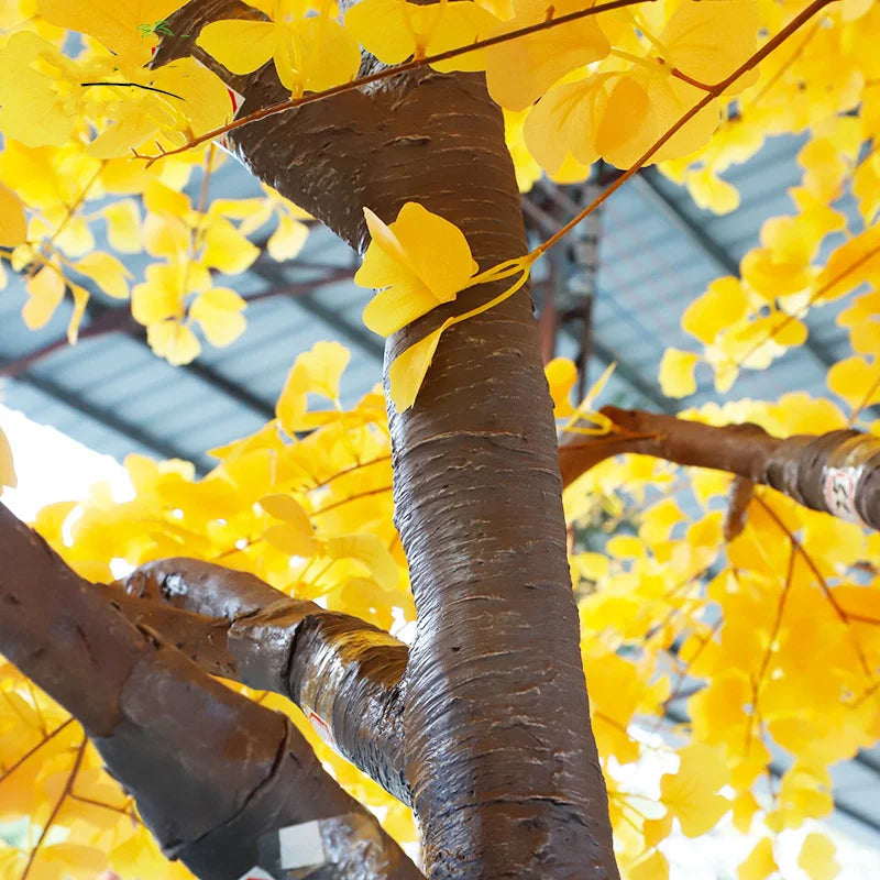Artificial Ginkgo Tree Handcrafted Silk Leaves Exhibition Display