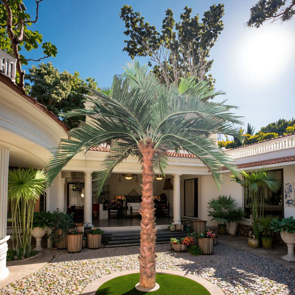Large Outdoor Artificial Palm Tree Curved Trunk Effect