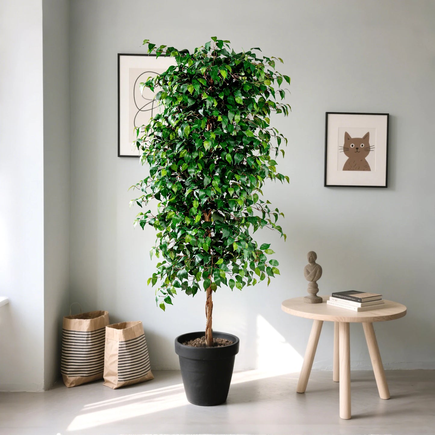 Artificial Fig Tree Natural Wood Trunk Indoor Display
