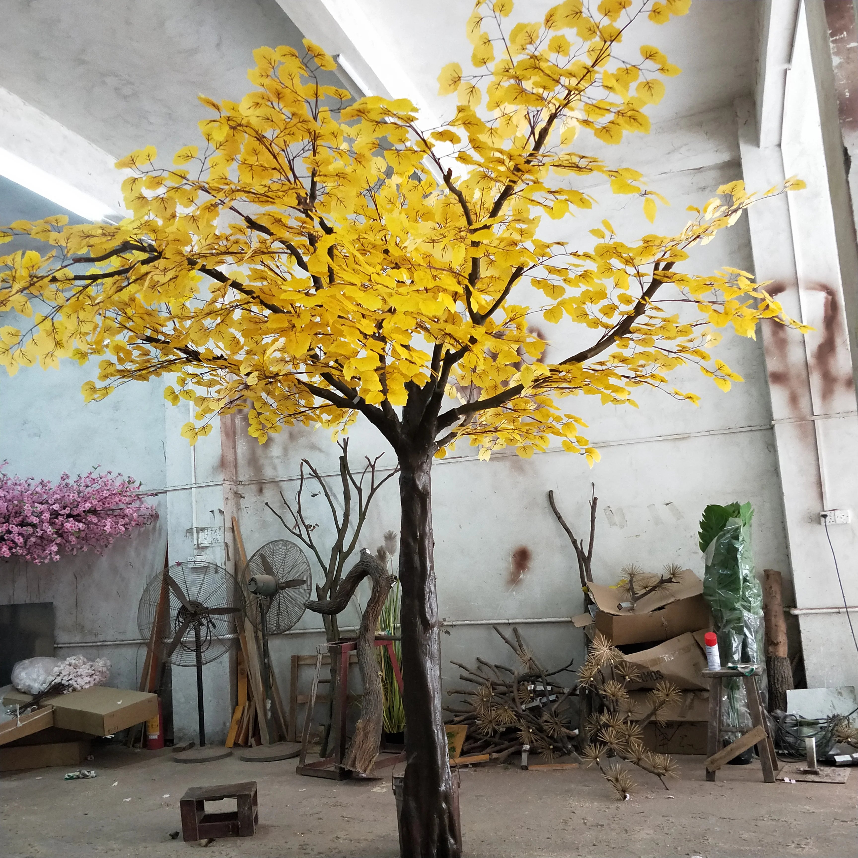 Artificial Ginkgo Tree Natural Wood Trunk Indoor Display
