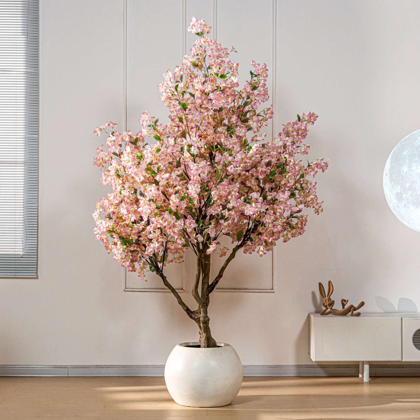 Artificial Bougainvillea Tree 7FT Faux Flowering Tree White Pot
