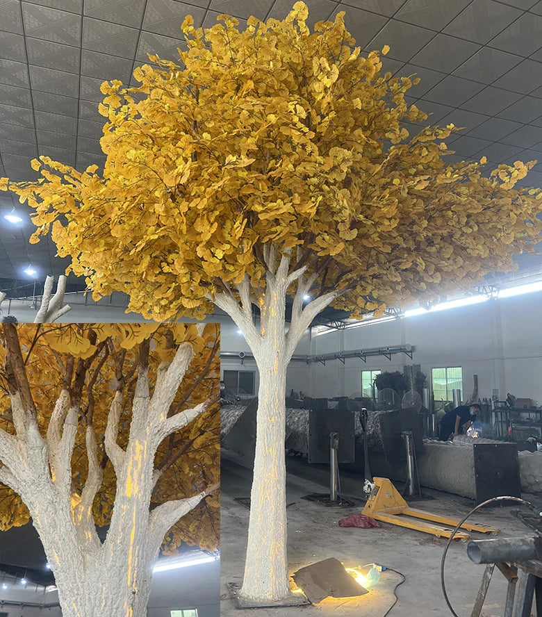 Fiberglass Gold Artificial Ginkgo Tree Led Lighted Biloba Tree Large Artificial Plants Decoration