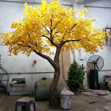 Artificial Ginkgo Tree Natural Wood Trunk Indoor Display