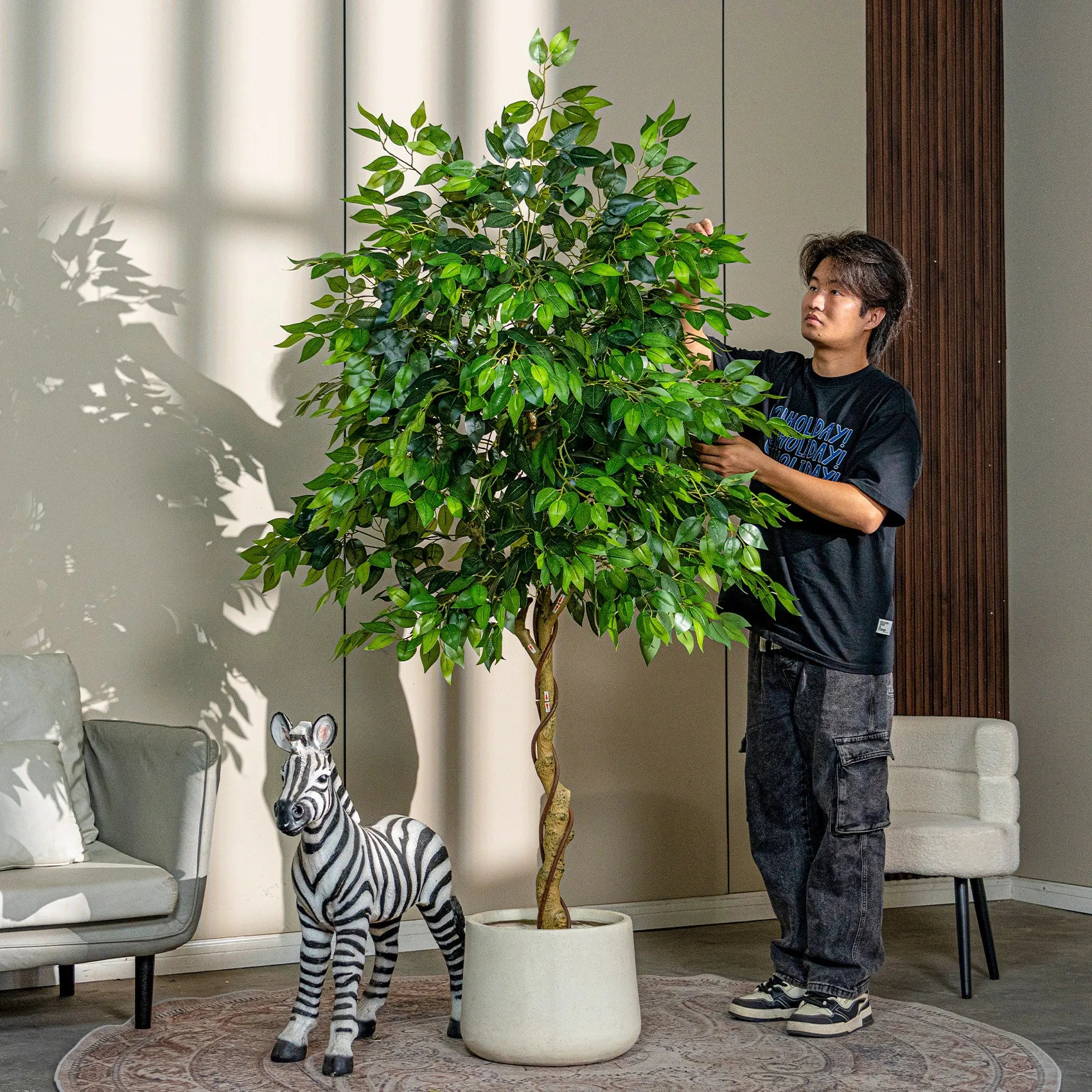 Artificial Ficus Benjamina Tree Real Touch Green 7FT