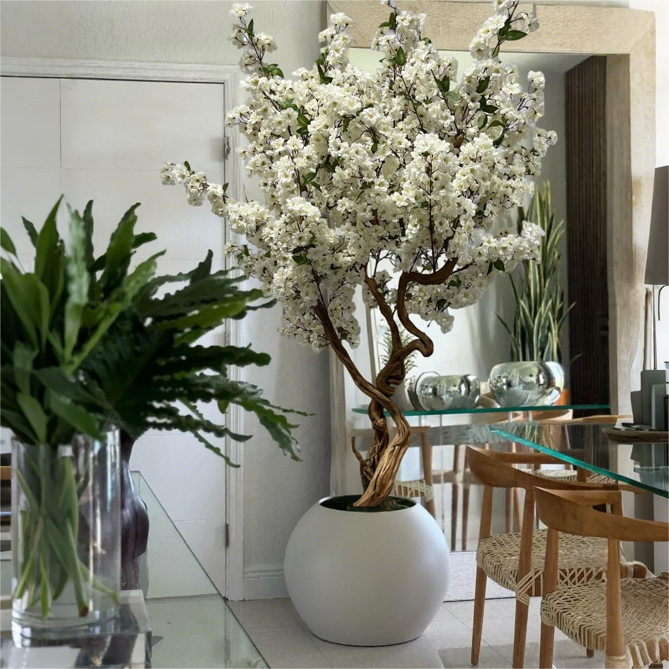 Artificial Cherry Blossom Tree Pink White Blooms Indoor Outdoor Decoration