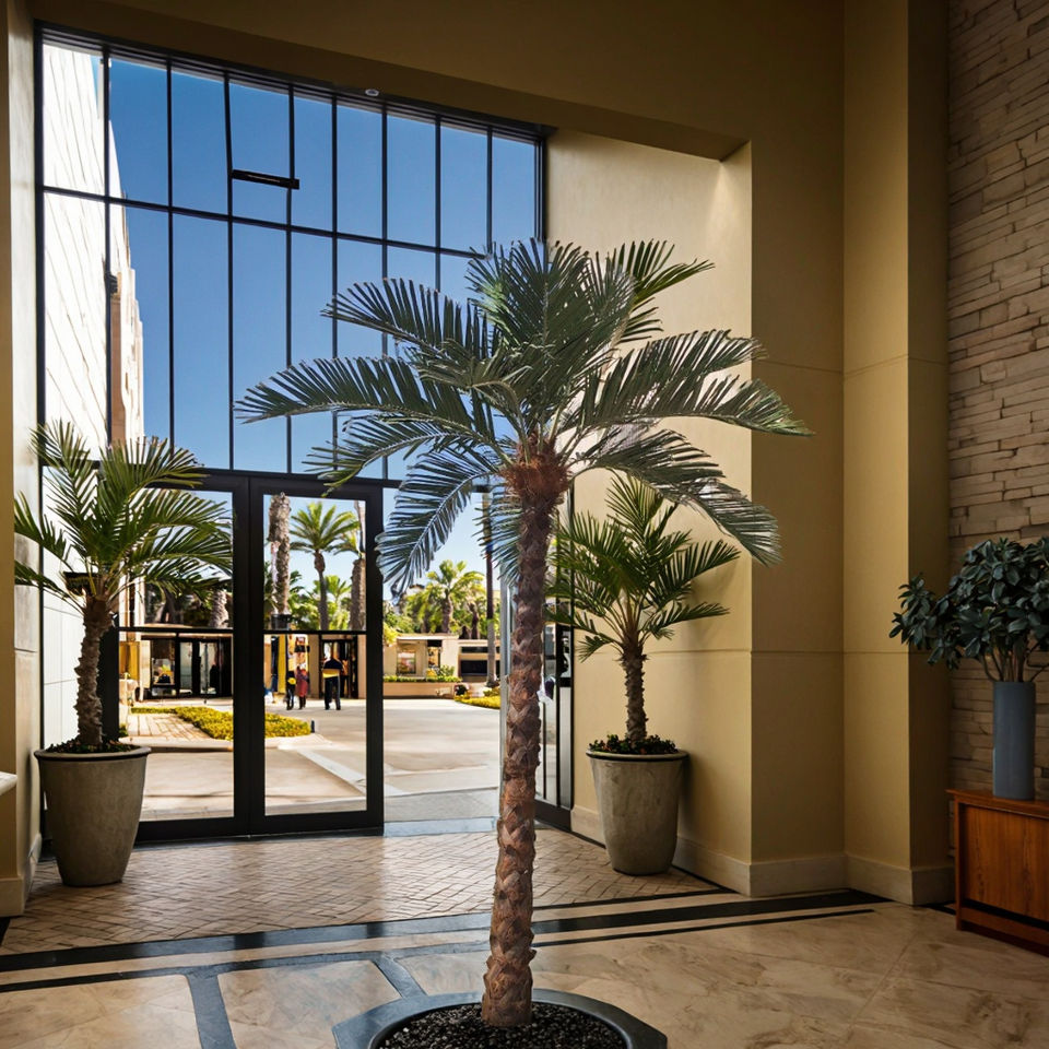 Large Outdoor Artificial Palm Tree Curved Trunk Effect