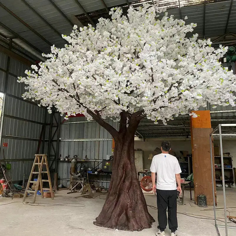 Artificial Silk Sakura Cherry Blossom Tree with White Flowers