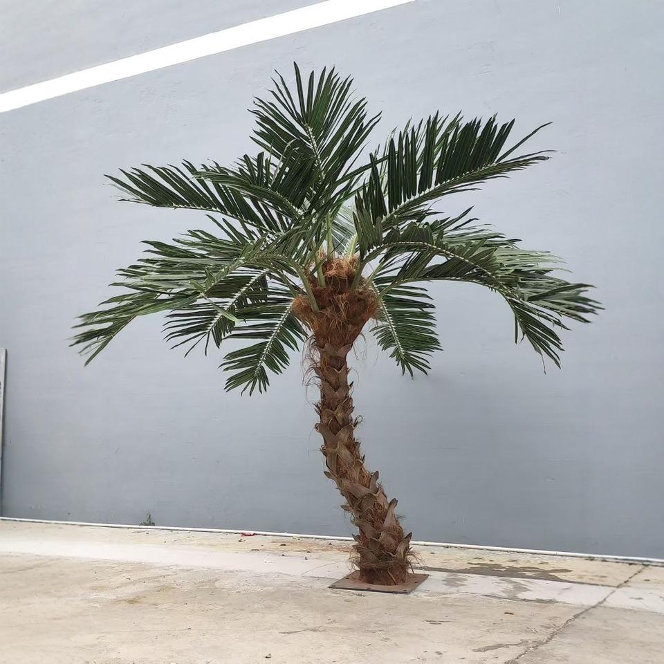 Large Outdoor Artificial Palm Tree Curved Trunk Effect