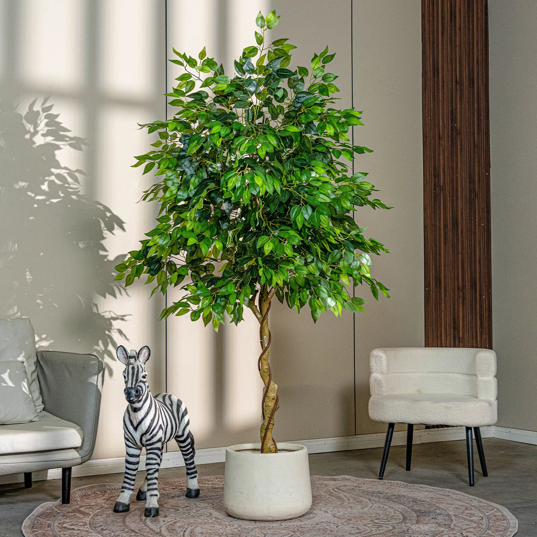 Artificial Ficus Benjamina Tree Real Touch Green 7FT