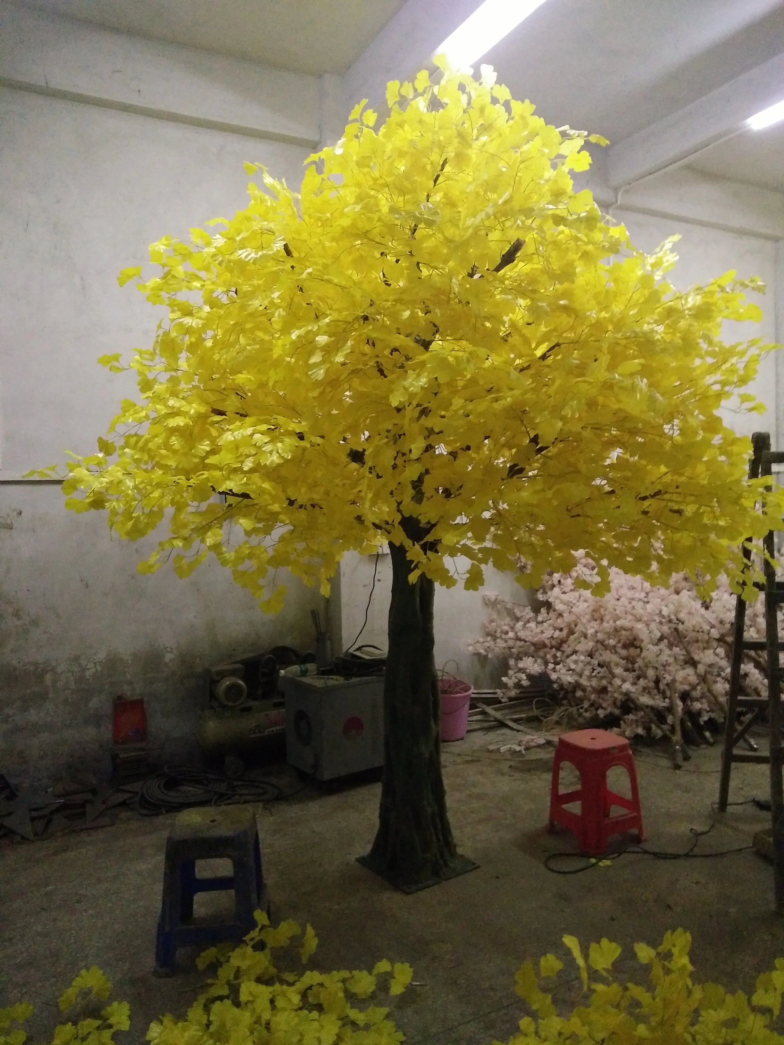 Artificial Ginkgo Tree Natural Wood Trunk Indoor Display