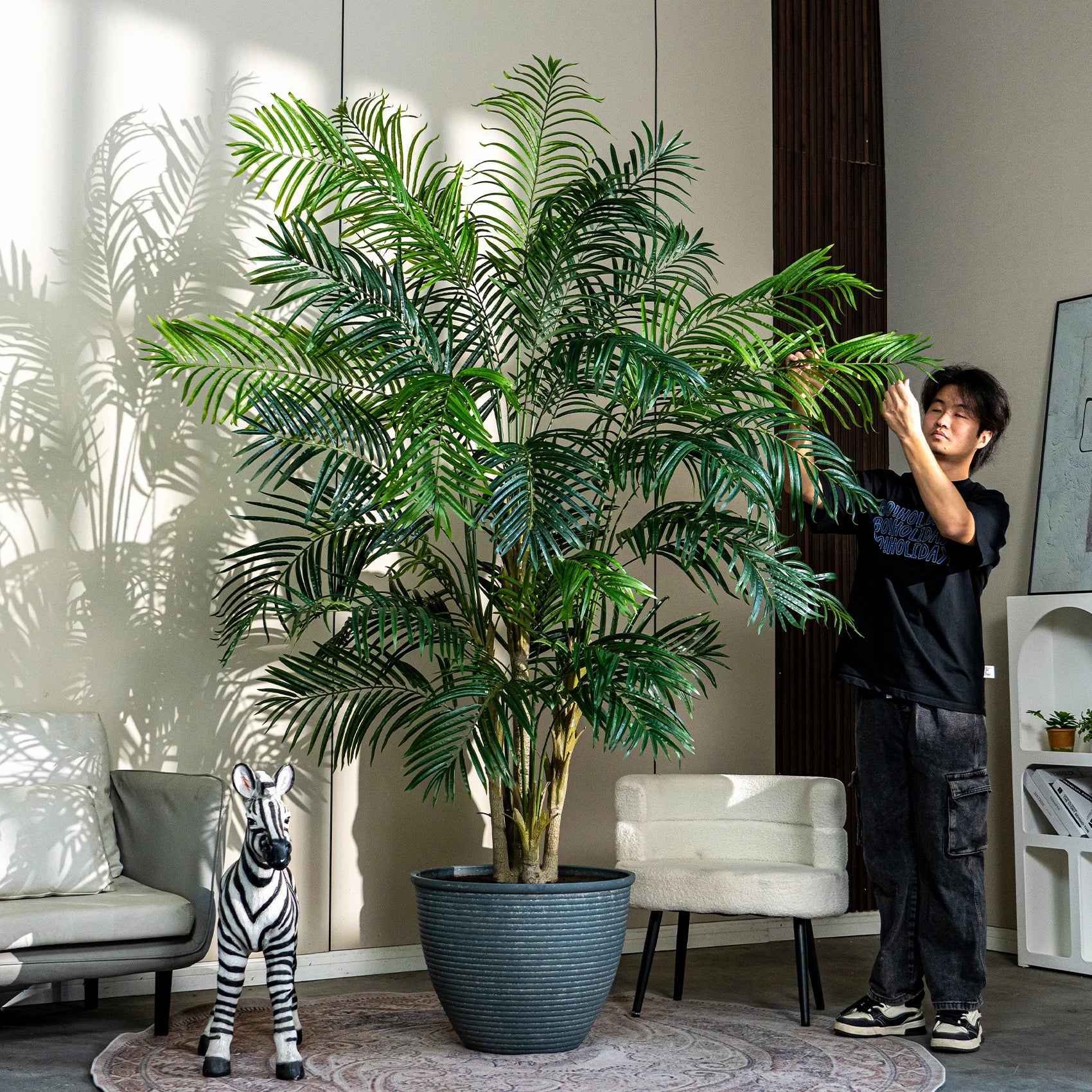 Artificial Lady Palm Bamboo Palm Tree 9.19 FT With Pot