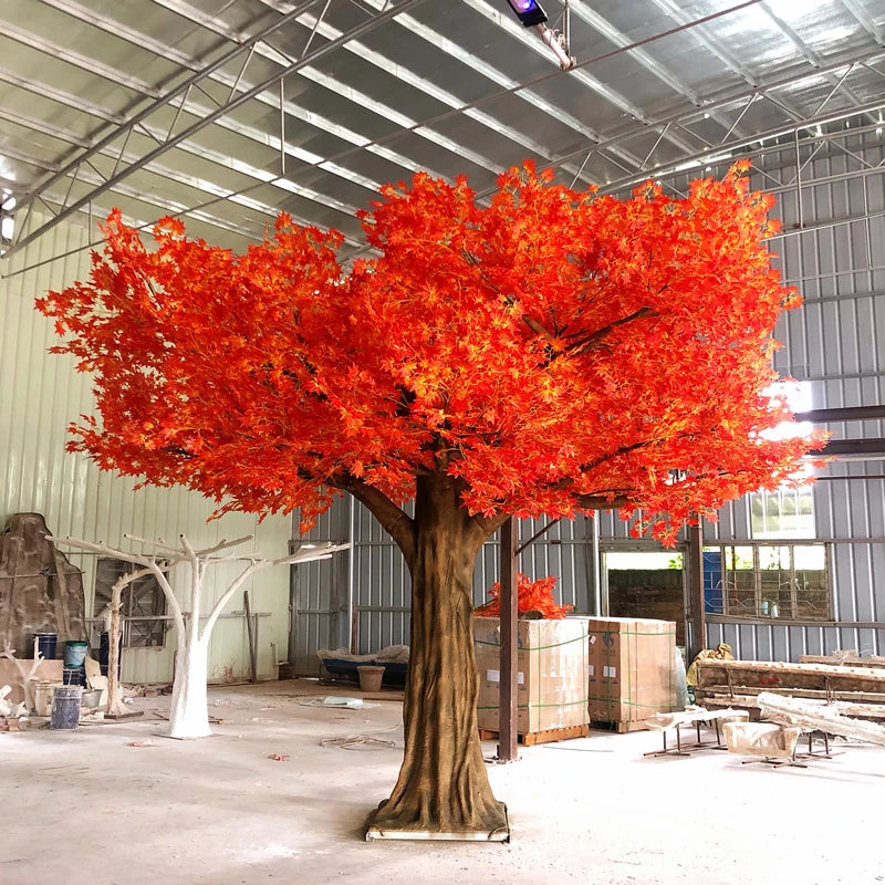 Artificial Autumn Canopy Tree Red Maple Leaves Indoor Use