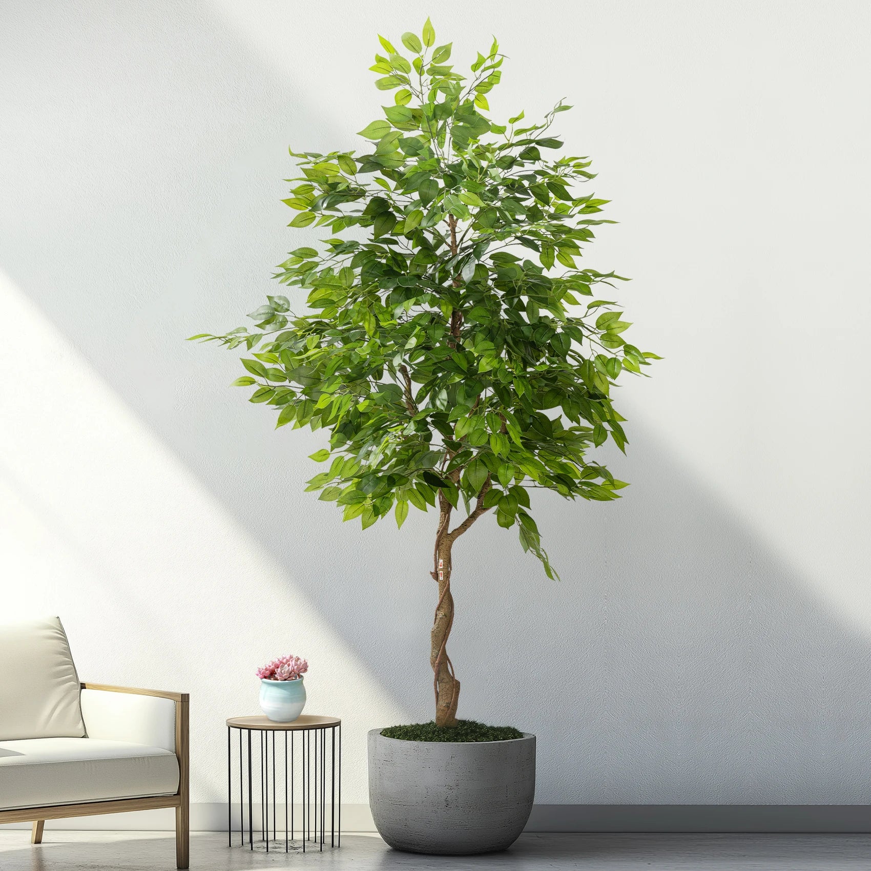 Artificial Bonsai Ficus Tree Realistic Plastic Leaves Indoor