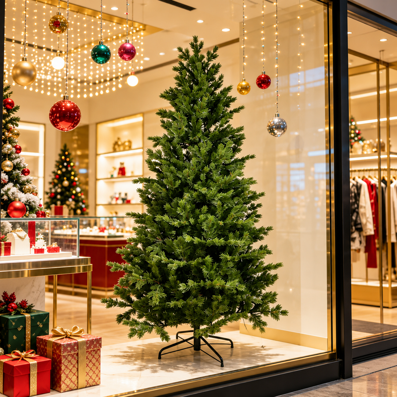 Full PE Artificial Christmas Tree with Realistic Green Pine Branches