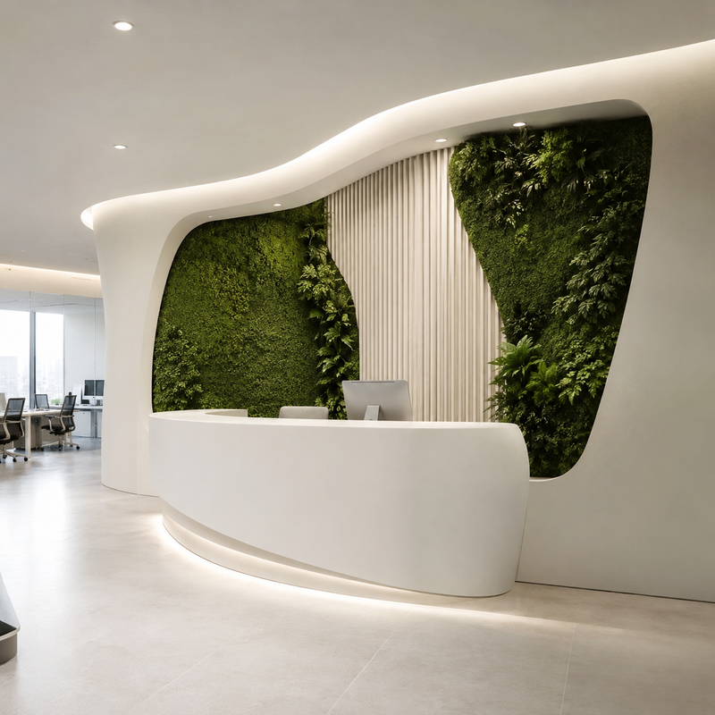Modern minimalist green wall in office
