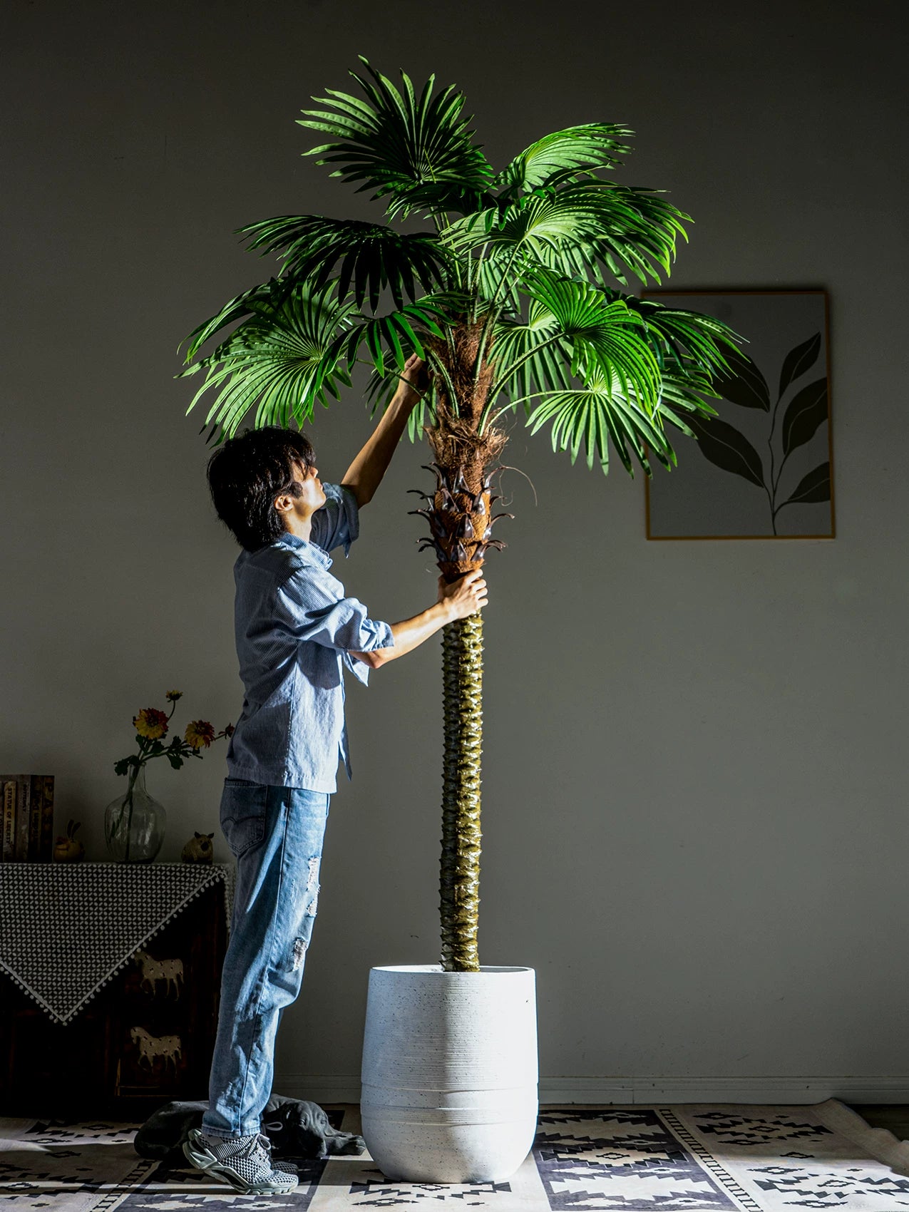 Artificial Fan Palm Tree Floor Decor 6.6 ft