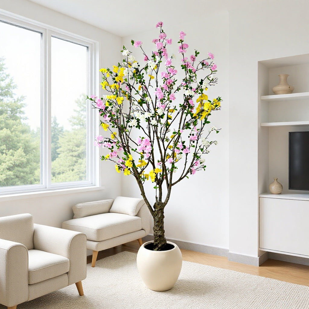 Large Artificial Begonia Flower Tree 6.5FT Decor