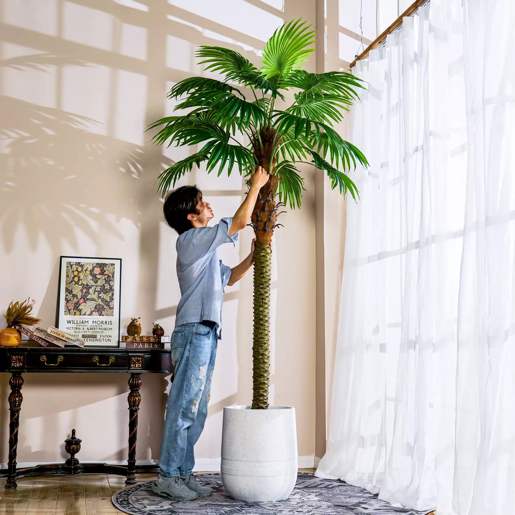 Artificial Fan Palm Tree Floor Decor 6.6 ft