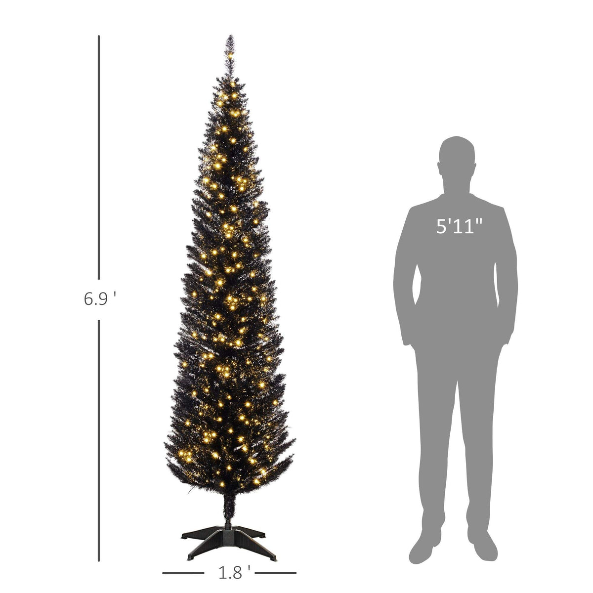 Slim Artificial Christmas Tree with Warm White LEDs