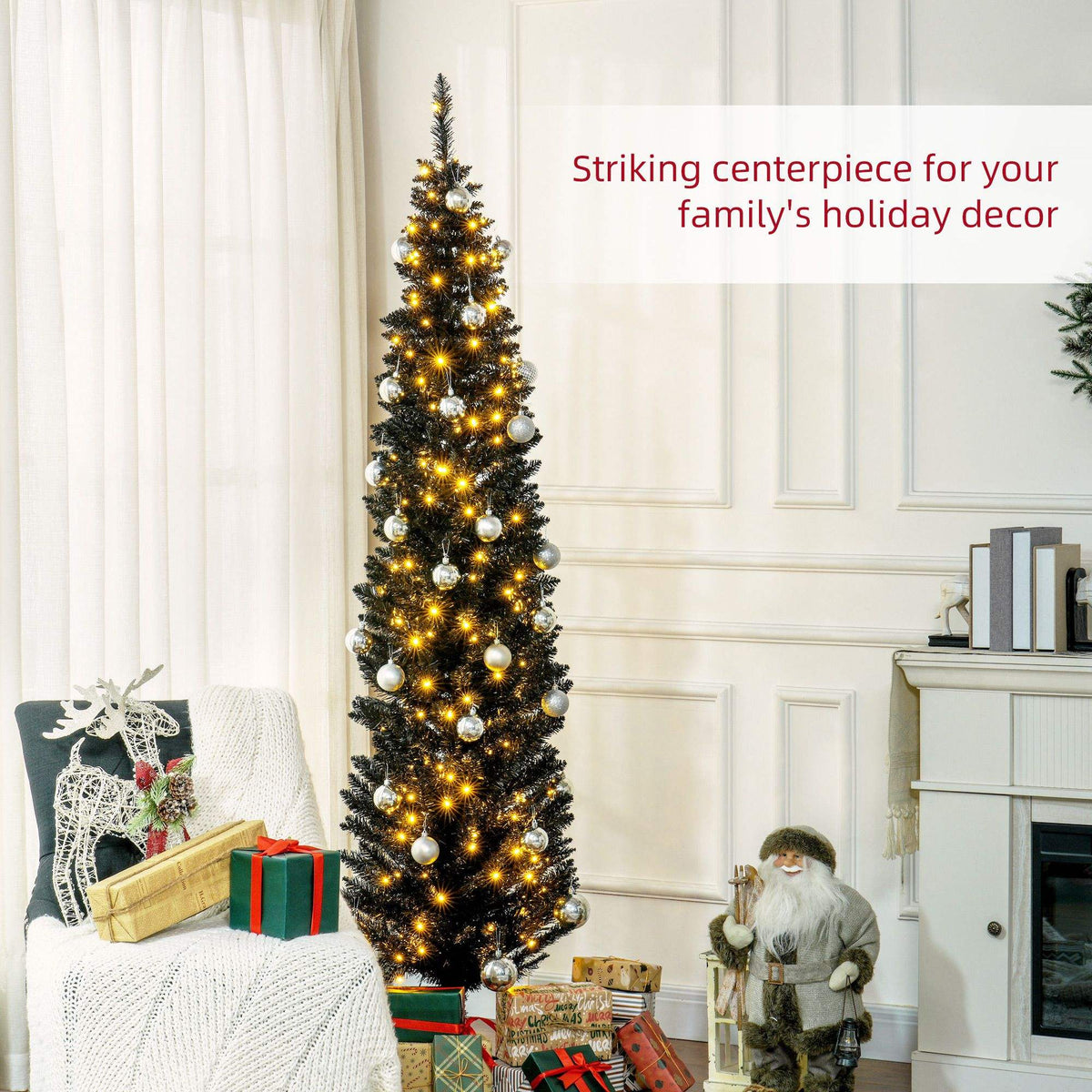 Slim Artificial Christmas Tree with Warm White LEDs