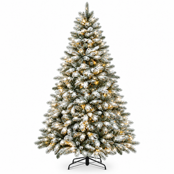 Pre-Lit Snow Flocked Artificial Christmas Tree with Warm White LED Lights