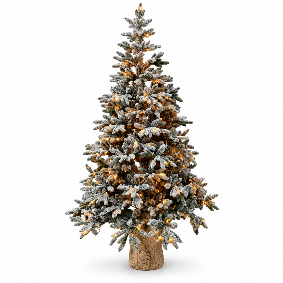 Flocked Artificial Christmas Tree with Warm White LED Lights and Burlap Base