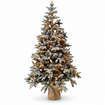 Flocked Artificial Christmas Tree with Warm White LED Lights and Burlap Base