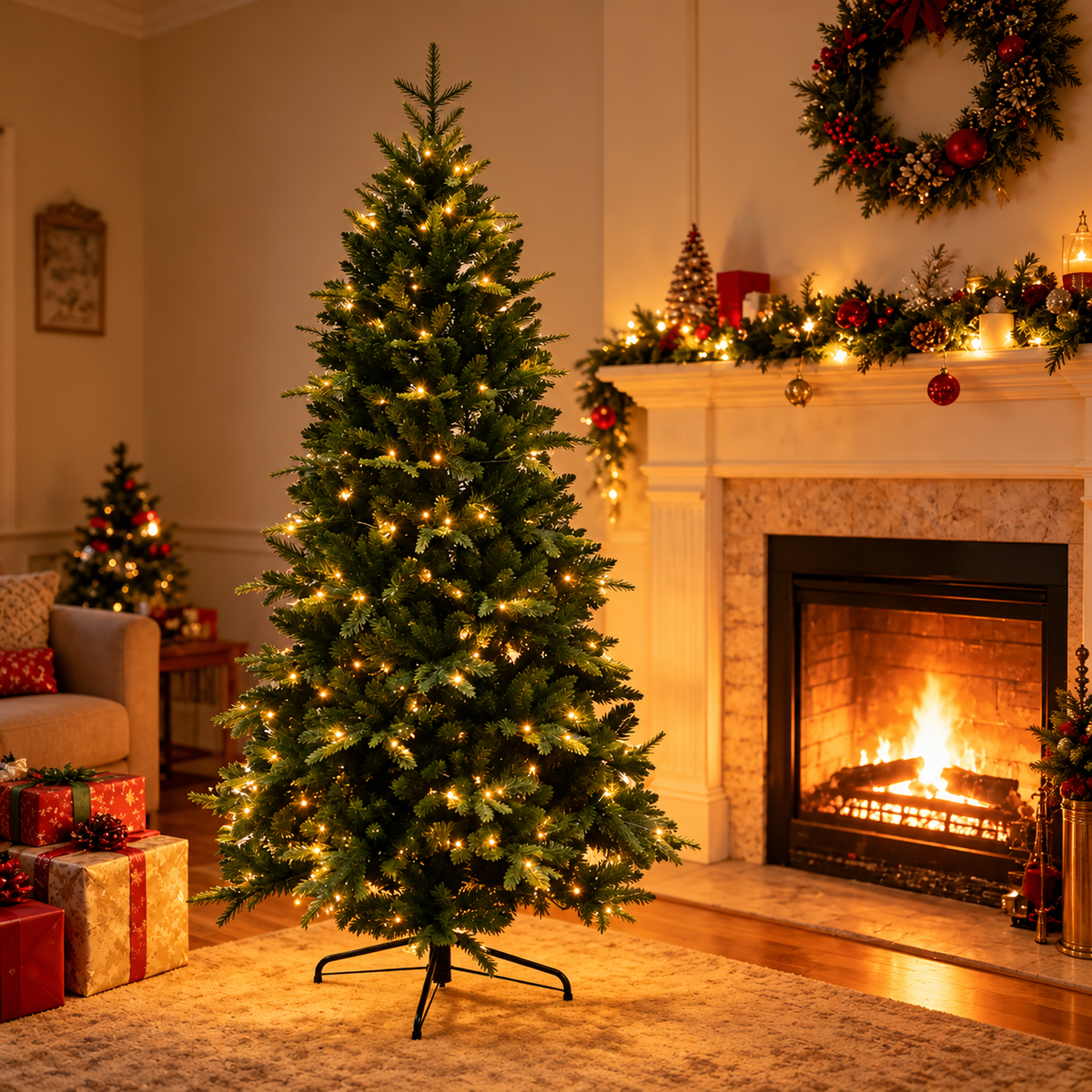 Norway Spruce Artificial Christmas Tree with Warm LED Lights