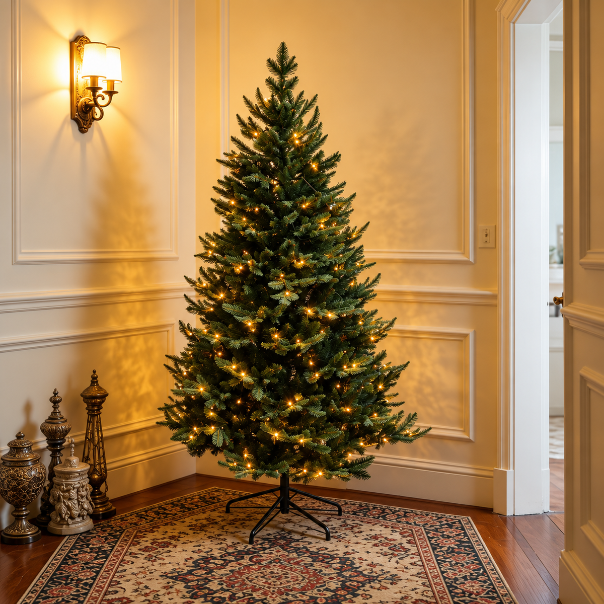 Cypress Spruce Artificial Christmas Tree with Warm LED Lights