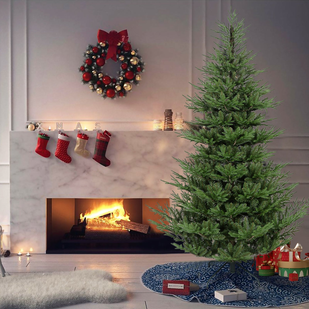 Noble Fir Artificial Christmas Tree with Layered Lifelike Branches