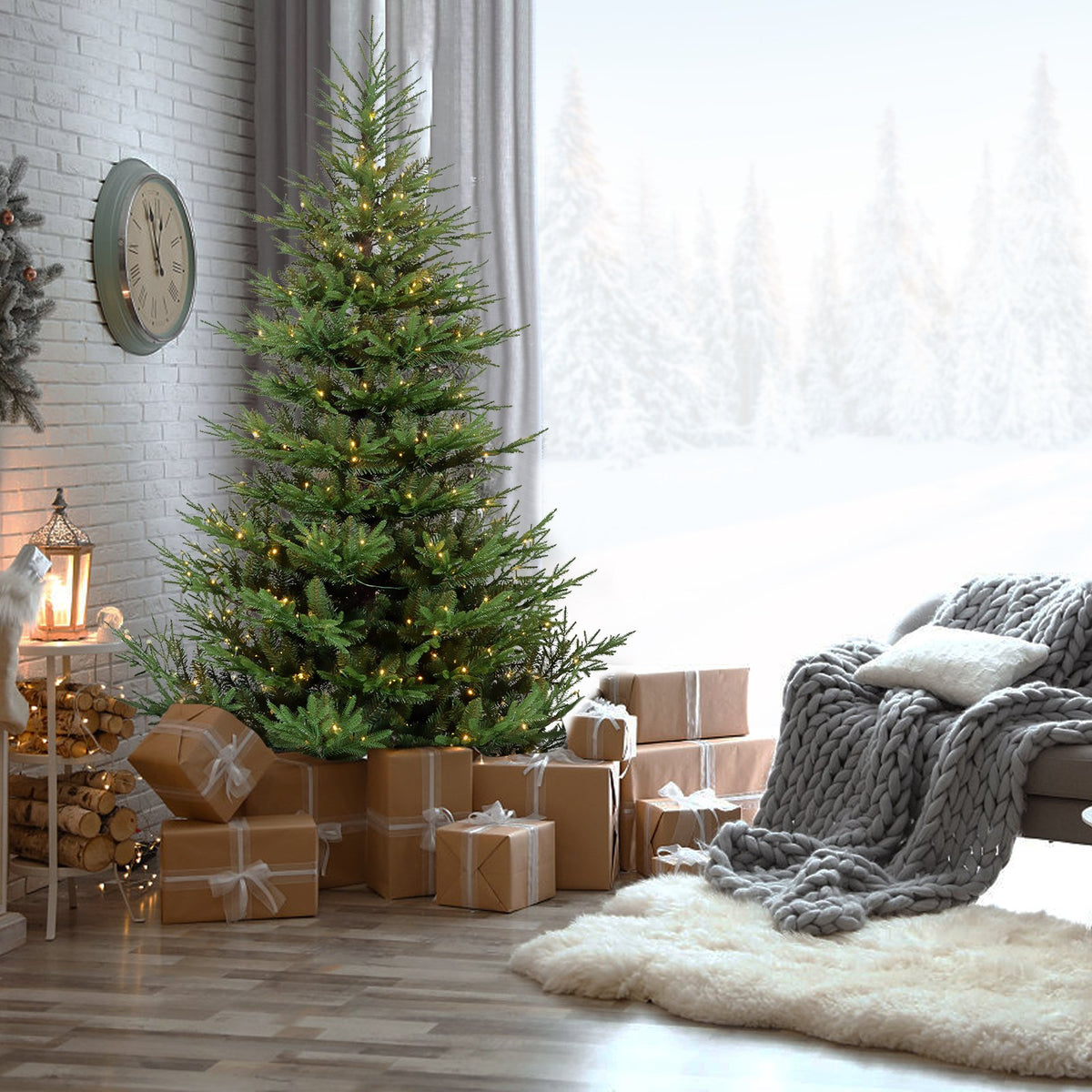 Noble Fir Artificial Christmas Tree with Layered Lifelike Branches