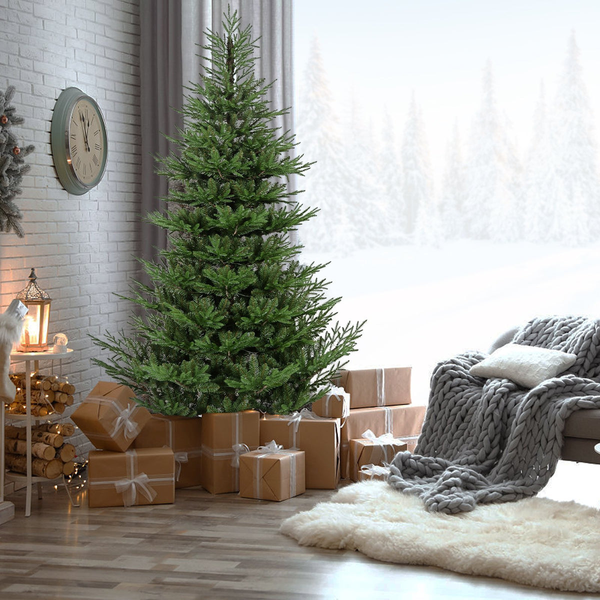 Noble Fir Artificial Christmas Tree with Layered Lifelike Branches