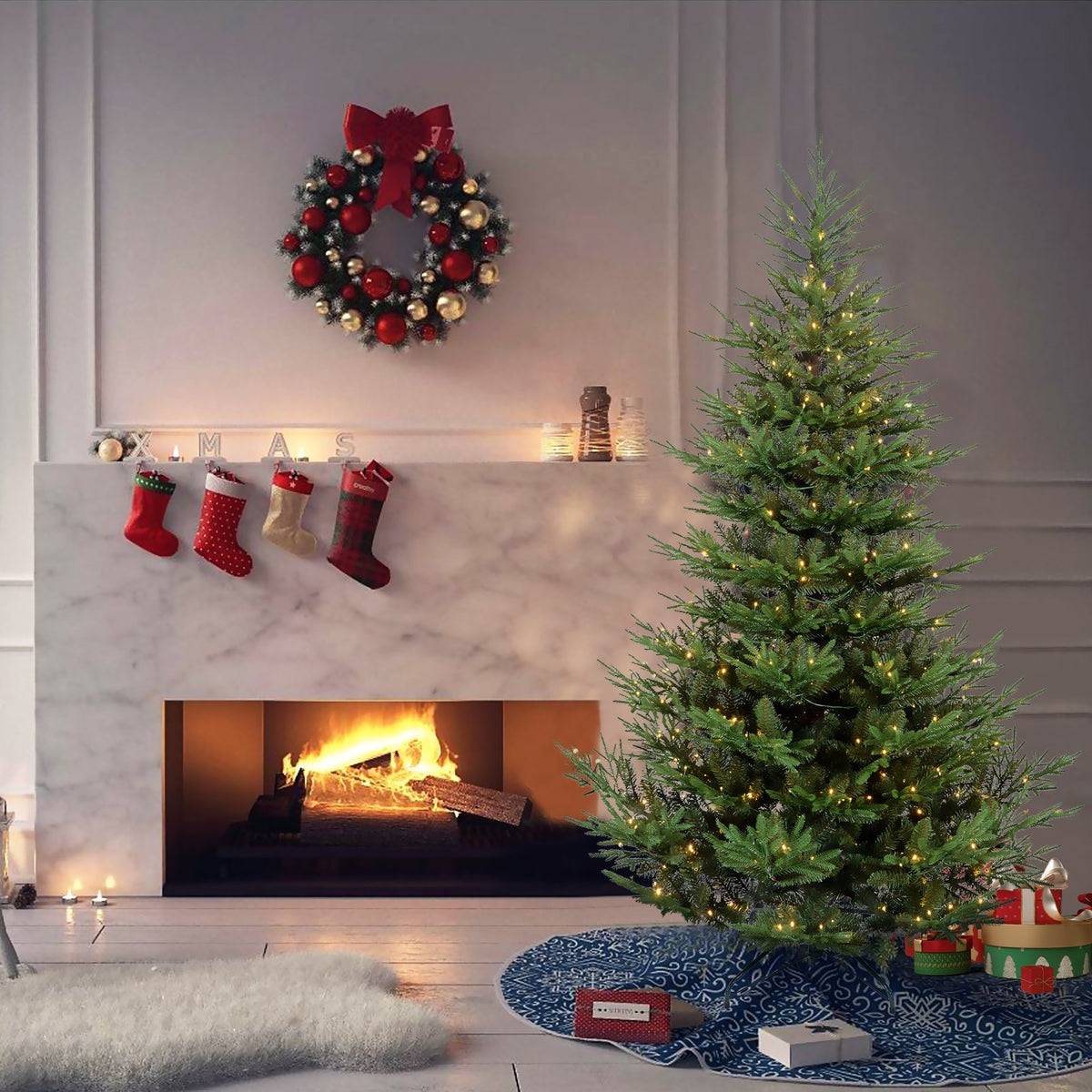 Noble Fir Artificial Christmas Tree with Layered Lifelike Branches